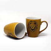 Handcrafted Lion Printed Ceramic Coffee Mug Set Of 2 - 350ml Each | Ceramic Mugs For Coffee, Tea, Milk - Microwave Safe & Dishwasher Safe